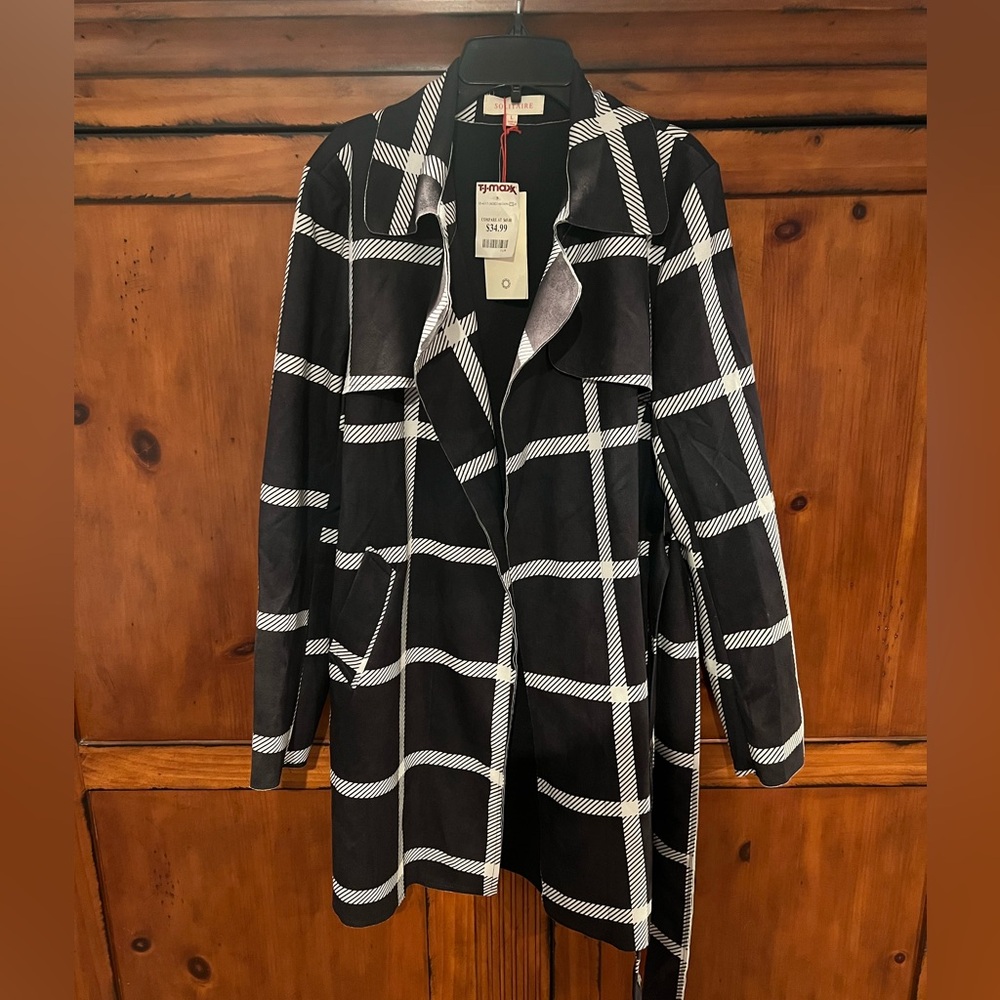 Solitaire Black and White Plaid Trench Coat